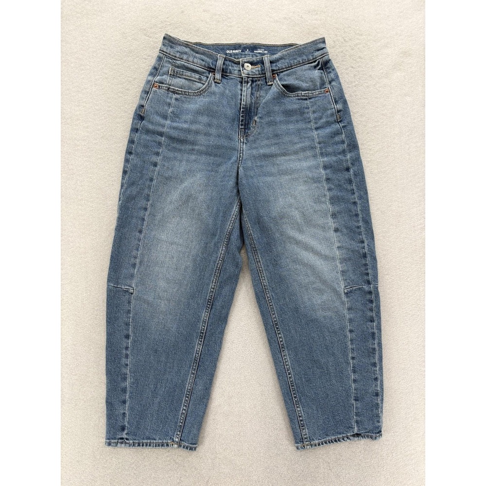 Old Navy High Rise Barrel Leg Cropped Jeans Womens 2P Blue Medium Wash Relaxed